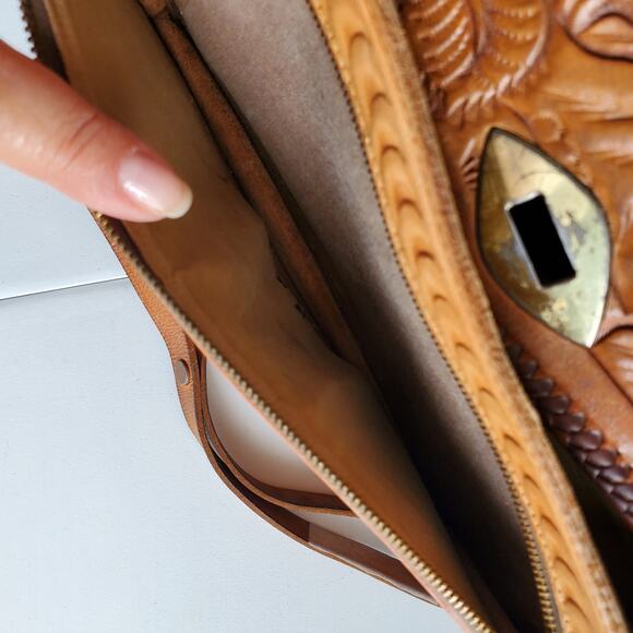 Vtg Mexican Hand Tooled Leather Bag Horses Roses Retro Boho Hippie Artsy Artisan - Picture 8 of 13